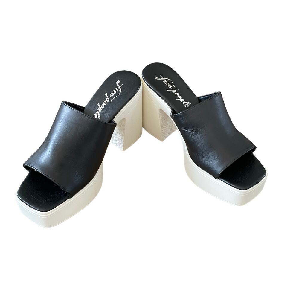 FREE PEOPLE Zoe Platform Slide Sandals Slip On Leather Black Size 39.5 / US 9.5 - Picture 3 of 12